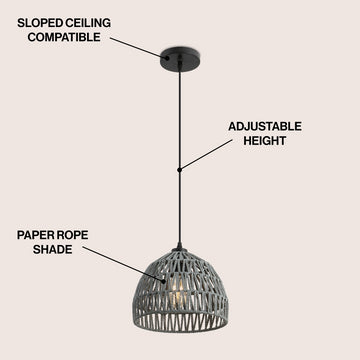 Campana 20" Bohemian Modern Woven Rattan/Iron LED Pendant